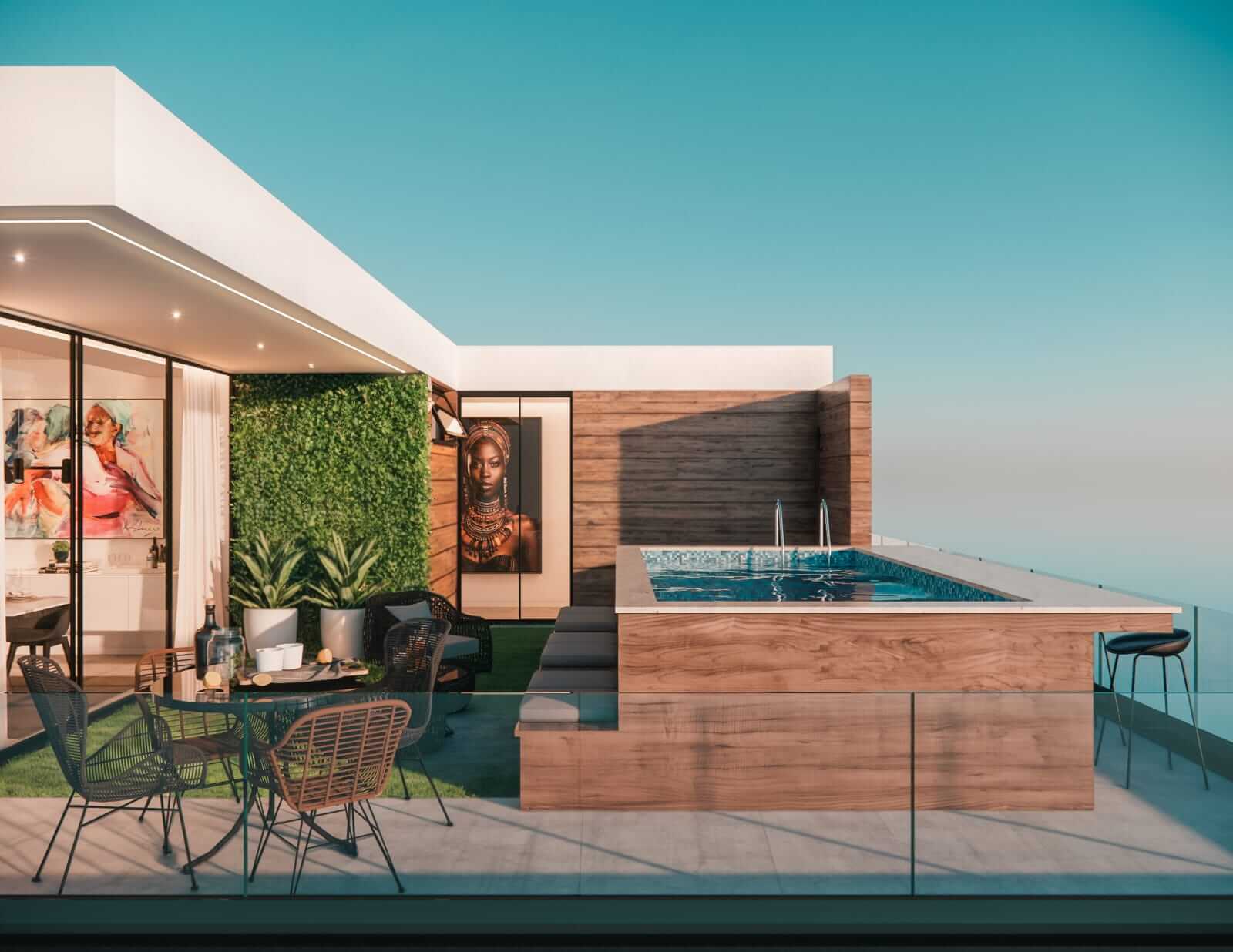 Detalhes de arquitetura de interiores em apartamento premium na Praia.